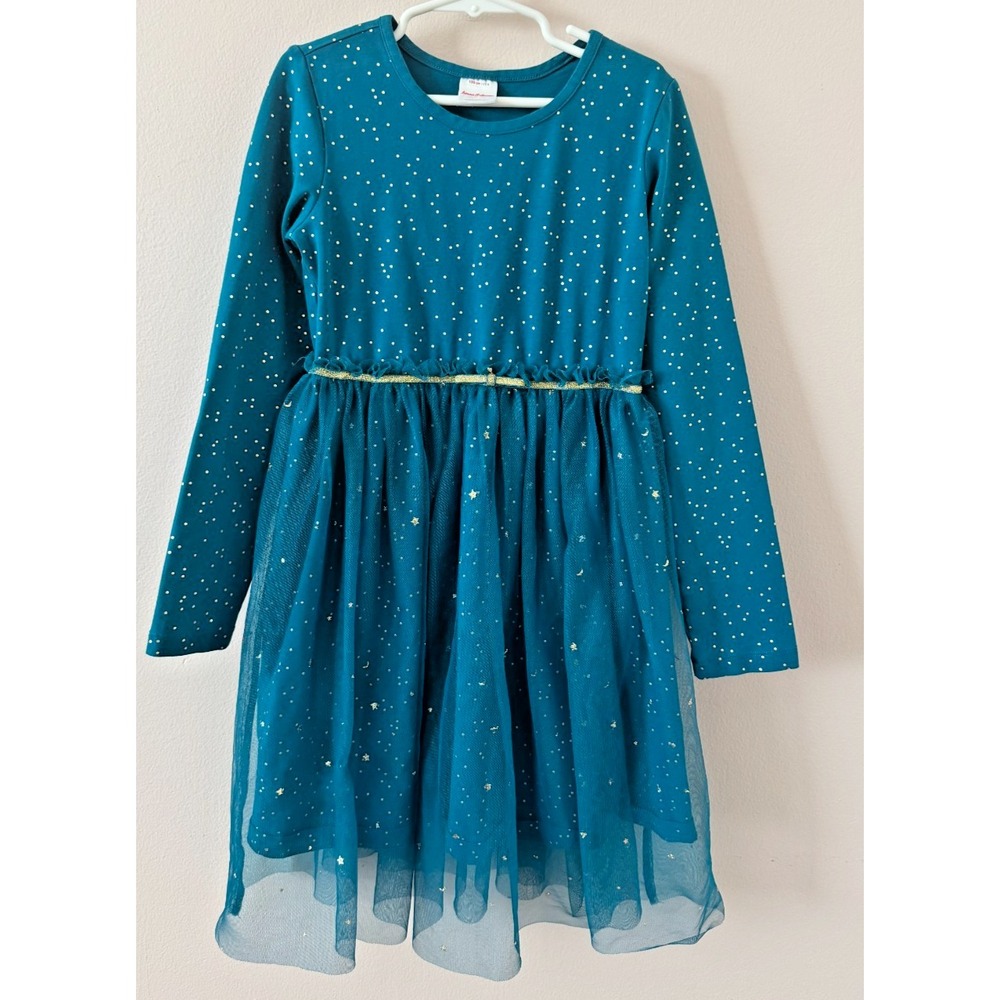 Hanna Andersson Shimmer Star Tulle Dress Girls 130 US 8 Juniper Teal Holiday